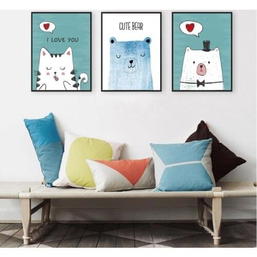 Nordic Style Kids Room Decor Cute Cartoon Animal Canvas Art Painting Modular Wall Art Picture for kids Bedroom Decoration