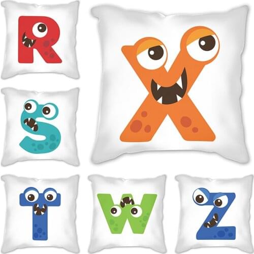 Kids Room Decoration Letter Pillow Case English Alphabet Polyester Cushion Cover for Sofa Home Decor throw Pillowcase 45x45cm