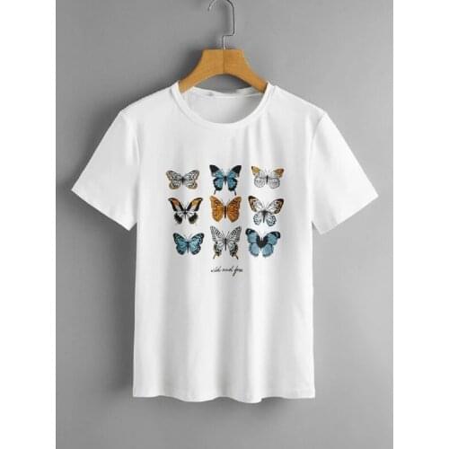 Wild And Free Nine Butterfly Graphic Tee Kawaii Aesthetics Girl Top Casual Funny Harajuku Hipster Tumblr Ulzzang Women T-Shirt