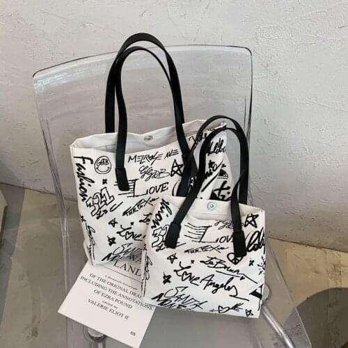 Women bag Canvas tote bag Letter Casual Hasp Soft shoulder bag handbag purse high-capacity Graffiti bag Euro-America style