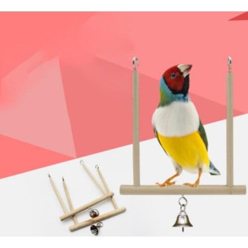 Bird Toys Wooden Swing Parrot Cage Hanging Perch Playing Toy With Bell For Greys Parakeet Cockatoo Cockatiel Conure Lovebirds
