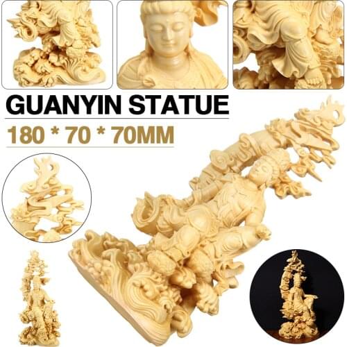 Chinese Carving Crafts Kwan-yin Guanyin Buddha Statue Bodhisattva Sculpture Craft Wood Home Living Room Decor