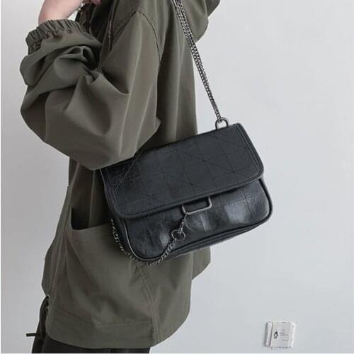 Korean Ulzzang lady punk black bag new women shoulder bag casual large-capacity PU large-capacity Vintage Gothic messenger bag