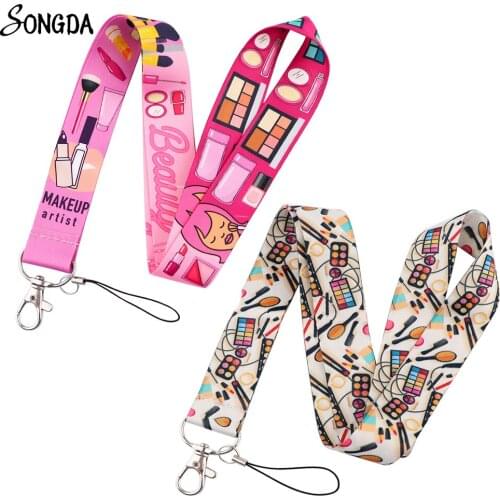 Creative Makeup Artist Profession Lanyard Neck Hanging Straps Makeup Brush Cosmetics Cartoon Keychains Holder Key Rings Jewelry