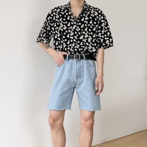 Summer Short Frayed Jeans Mens Casual Denim Shorts Knee Length Jeans Man Slim Fit Skinny Jeans Blue Balck White Hip Hop Denim