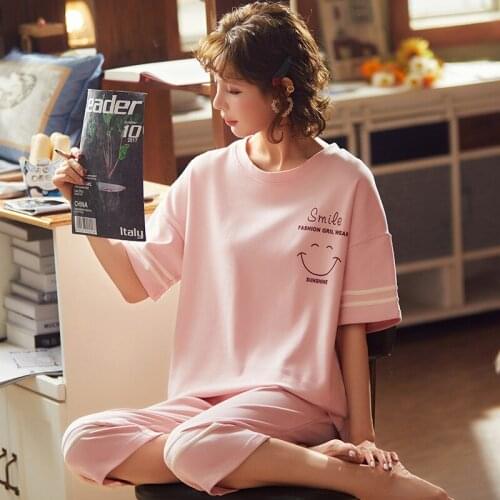 Summer Cartoon Pajamas Set Women Sleepwear Nightwear Pijama Mujer Plus size 3XL Loose Calf-Length Pants Nightsuit Pyjamas Femme