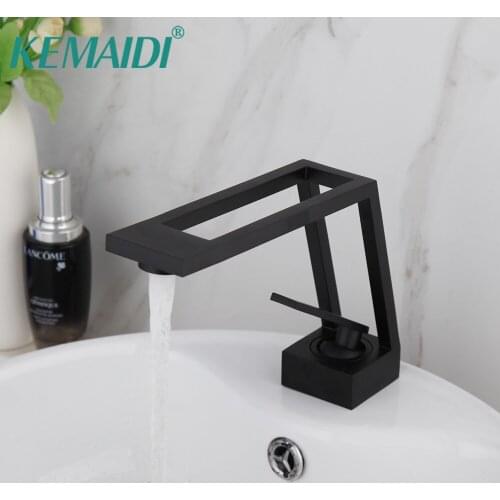 KEMAIDI Matte Black Bathroom Basin Sink Faucet Art Design Mixer Single Hole Single Handle Faucets Hot and Cold Water Taps