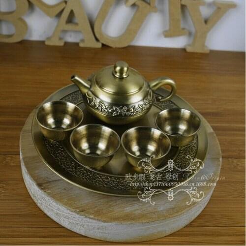 6PCS/set metal wine alcohol distiller wine decanter 1pot 4 tea cups and 1tray cocktail shaker vintage tea cups home decor CJ003
