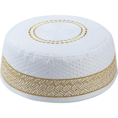 F3MD Mens Muslim Prayer Kufi Hat Vintage Embroidery Mixed Polyester Cotton Islamic Arab Jewish India Headwear Bonnet