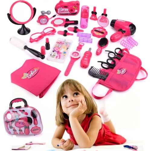 Girls Make Up Set Toys Pretend Play Mirror Simulation Cosmetic Bag Professional Makeup Tools Birthday Present Parent-Child