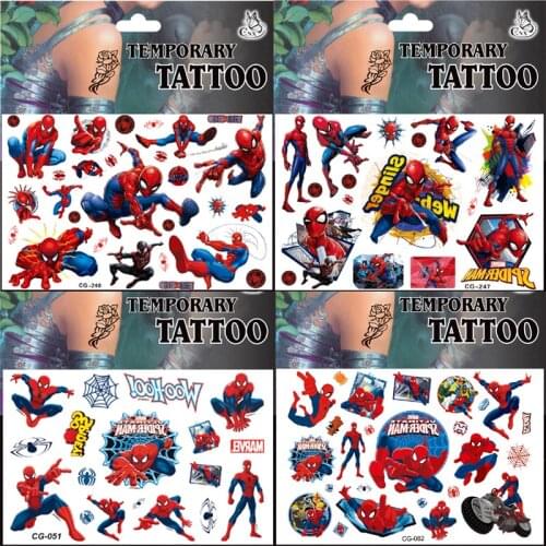 Disney Spiderman Tattoo Sticker Childrens Birthday Party Decoration Marvel Sticker Action Figure Sticker Cartoon Christmas Gift