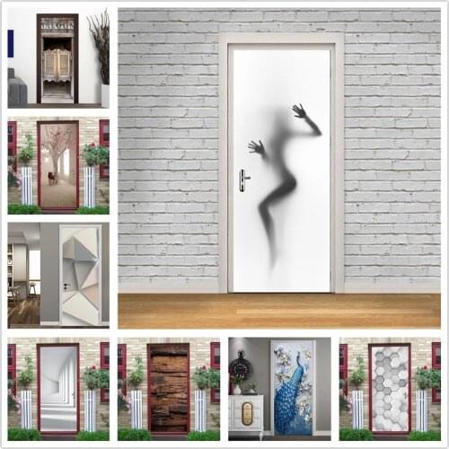 Stickers on the Door Home Decor Girl Silhouette Wall Decals Self Adhesive Vinyl Removable Mural Poster Door Wallpaper deurposter