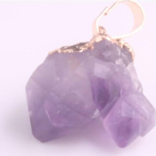 Wholesale 50pcs/lot Plated Goldens Natural Stone Irregular Flower Shape Treat Amethysts Necklaces Pendant Charms Free Shipping