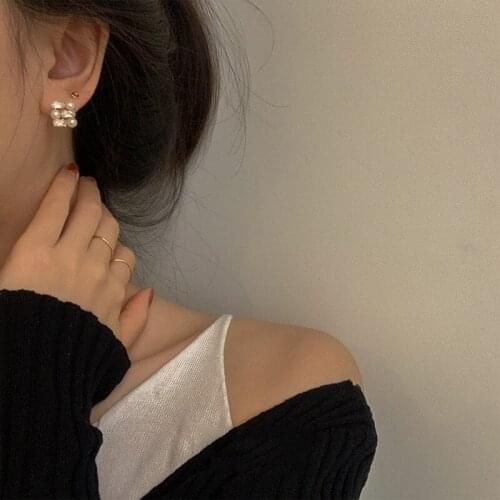 Origin Summer Luxury Square Simulation Pearl Dangle Earring for Women Delicate Rhinestones Hollow Out Metal Earring Jewelry