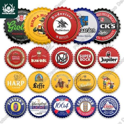 Putuo Decor Beer Bottle Cap Decor Metal Sign Plaque Decorative Tin Sign Pub Bar Man Cave Club Wall Decoration