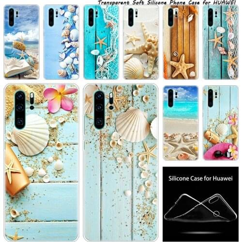 Luxury Silicone Case Blue Wood Seashells Sea Star for Huawei NOVA 3 3i 5 5i P20 P30 Pro P9 P10 P8 Lite 2017 P Smart Z Plus 2019