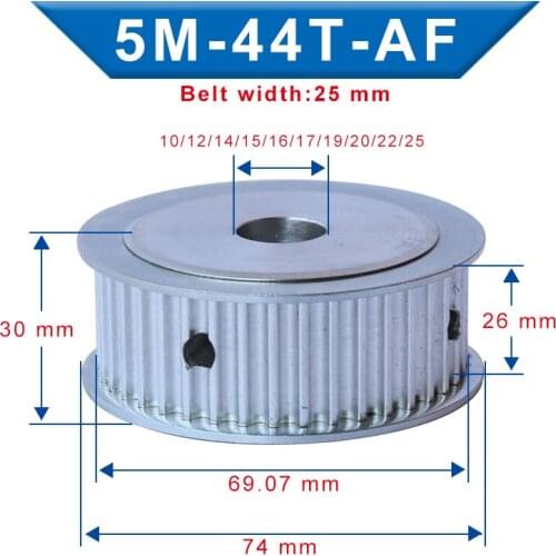 Pulley wheel 5M-44T Bore Size 10/12/14/15/16/17/19/20/22/25 mm Aluminum pulley Slot Width 26 mm For Width 25 mm 5M-timing belt