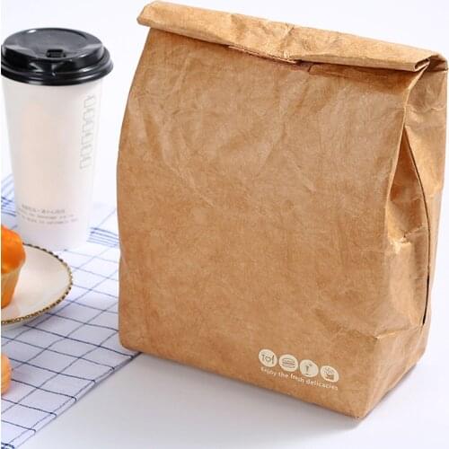Kraft Paper Aluminum Foil Foldable Reusable Leakproof Food Container Large Capacity Lunch Bag Waterproof Thermal Insulation