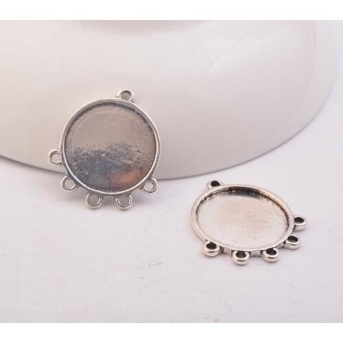 Alloy Five Hole Connector Antique Silver 18mm Cabochon Base Earrings Setting Connectors Round DIY Drop Earrings Jewelry Findings