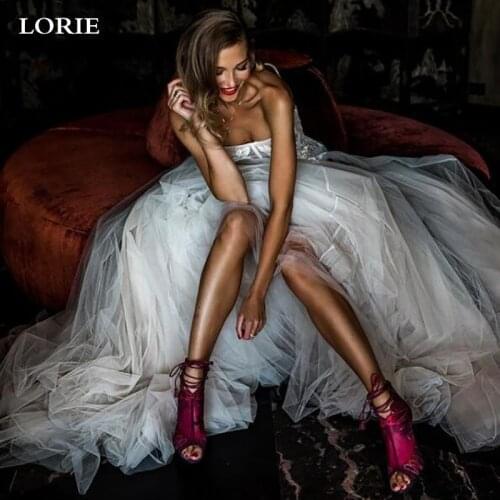 LORIE Shoot Boho Wedding Dresses Sweetheart Lace Beach Bridal Gown Puff Tulle A Line Vintage Country Wedding Gowns