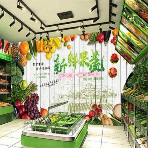Fresh Fruits and Vegetables Wood Board Background 3D Wallpaper Farmers Shop Supermarket Industrial Decor Mural Wall Paper 3D