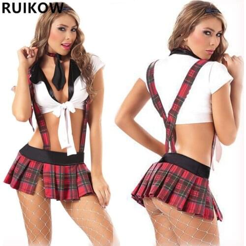 Youth Student Cosplay Uniforms Sexy Lingerie Sling Erotic Costumes for Female Sex with Red Pleated Skirts Set Role Play Products