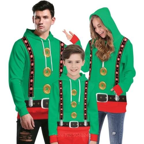 Ugly Christmas Sweater Shirt Family Look Clothes Xmas New Year Green 3D Print Matching Hoodies Winter Warm Parent-child Outfits