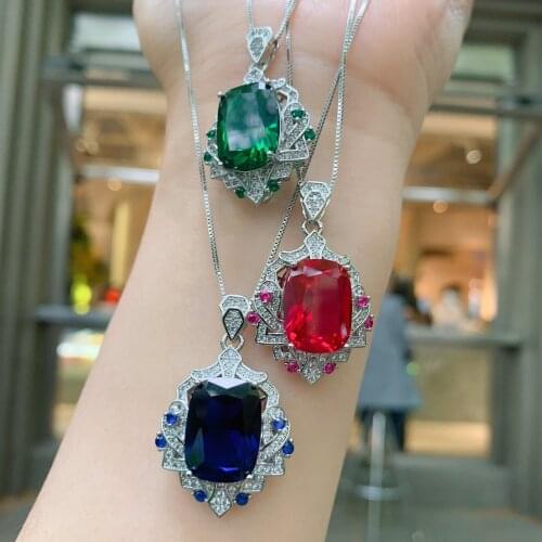 QTT Gorgeous Pendant Necklace Classic 12*16 Cubic Zirconia 925 Sterling Silver Chain Necklace Fine Jewelry Woman Girl Gift