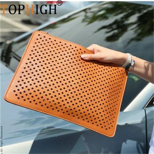 TOPHIGH Vintage Retro Hollow Out Flower Envelope Bag For Women 2021 Small Slim Leather Travel Pouch Purses Original Design