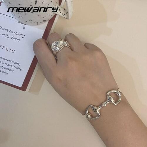 MEWANRY 925 Sterling Silver Vintage Bracelets 2021 Trendy Elegant Simple Buckle Hollow Geometric Bangles Couples Party Jewelry