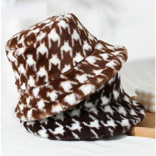 2021 Black White Womens Autumn Bucket Hat Flat Hip-Hop Plaid Winter Mink Fur Fashion Design Fisherman Hat Unisex Panama Bob Cap