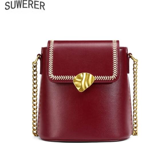 Viney2020 new female bag leather chain shoulder bucket bag small bag trendy fashion all-match messenger bag Real cowhide womens