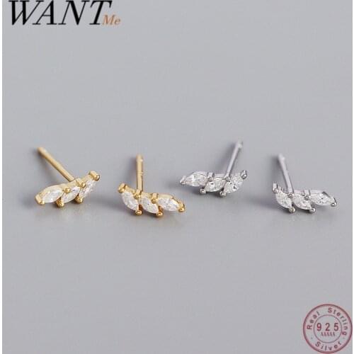 WANTME 925 Sterling Silver Simple Fashion Pavé Crystal Zircon Stud Earrings for Women Teen Birthday Party Jewelry Accessories