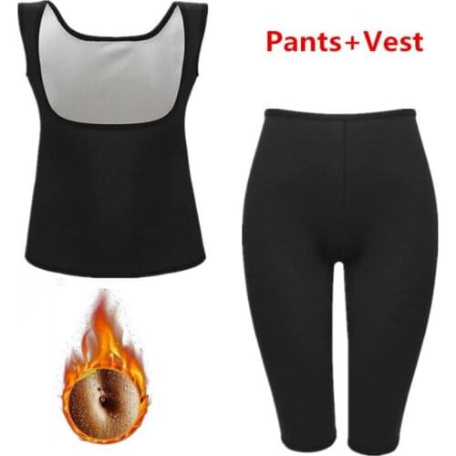 Women Body Shaper Set Sauna Sweat Pants Vest Shirt Waist Trainer Sweat Suit Fitness Control Tops Panties Slimming Shapewear