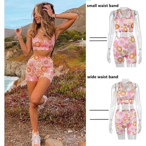 Vamos Todos 2021 Floral Print Outfits For Women Beach Outfit Two Piece Set Tracksuits Sport GYM Yoga Leggings Short Summer Pants