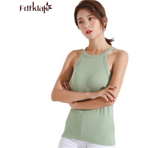 Fdfklak Strapless sexy womens knitted top slim short tank tee shirt cotton female T-shirt tank tops bra-padded women t shirt