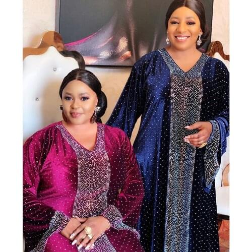 2020 African Velvet Dress Women Vetement Femme Ankara Bazin Dress Plus Size African Ladies Clothes Islamic Autumn Winter Outfits
