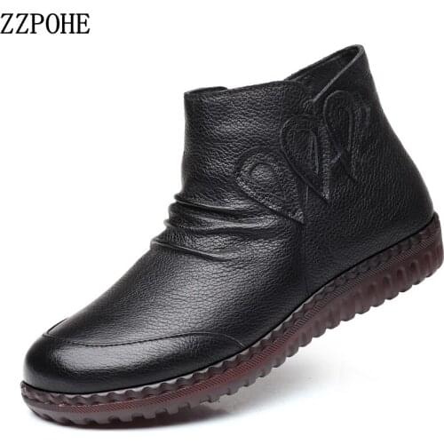ZZPOHE Fashion Winter Women Shoes Woman Genuine Leather Flat Ankle Boots Women Waterproof Causal Warm Snow Boots free shipping
