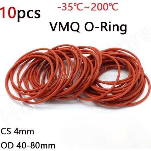 10pcs Red Silicone Ring Gasket OD 40-80mm Food Grade VMQ O-Ring Washer CS 4mm Waterproof And Insulated
