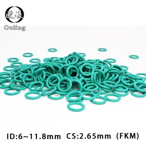 10PCS/lot Fluorine rubber Green FKM Oring Seal 2.65mm Thickness ID6/7.1/7.5/8/8.5/9/10/10.6/11.2/11.8mm Rubber ORing Seal Gasket