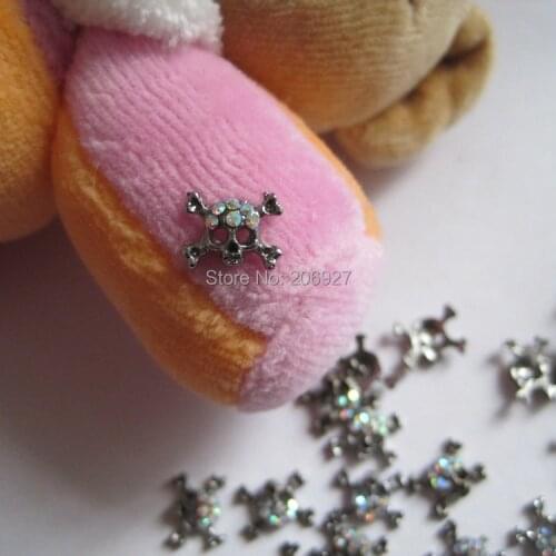 MD-138 10pcs Fancy AB Rhinestone Black Skull Head Deco Metal Charms Metal Deco Charms Nail Art