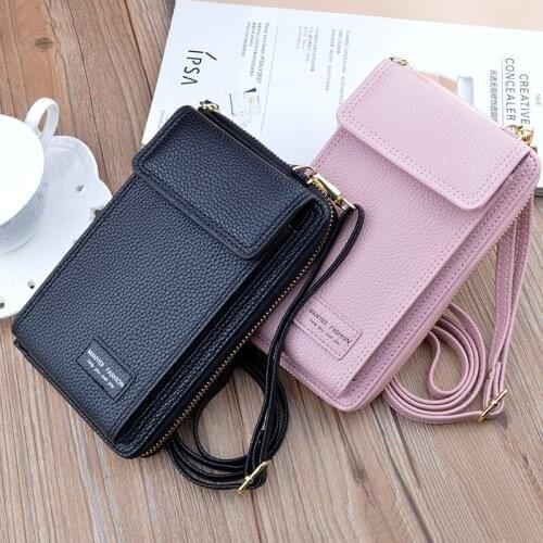 10Pcs Women Vertical Style Double Layer Zipper Leather Wallet Hand Mobile Phone Case Should Bag