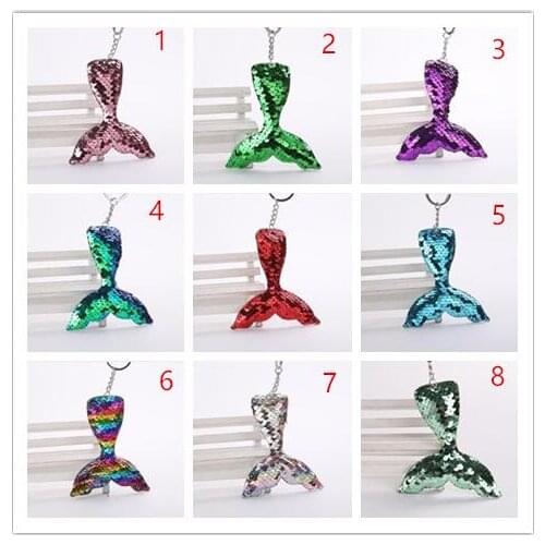 100pcs/lot Colorful Sequins Mermaid Tail Keychain Bag Charms Pendants Keyring DIY Mermaid Key Chain Jewelry Accessories