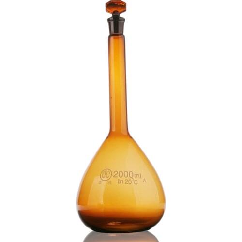 2000ml,Amber Brown Volumetric Flask,2L Lab Glass Bottle,W/Glass Stopper