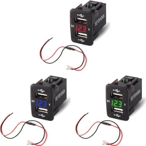 2019 36x23mm 12V 24V Dual USB Car Charger Socket Voltmeter Power Adapter For HONDA