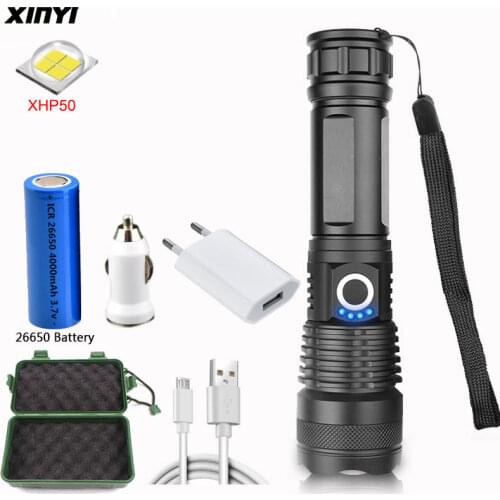30000 lumen xhp50 most powerful flashlight usb Zoomable LED torch xhp50 18650 Rechargeable battery for hunting Camping, Outdoor