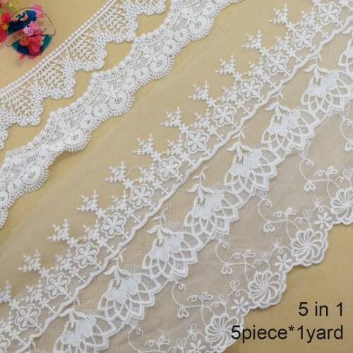 5pieces*1yard cotton embroidery lace french lace ribbon fabric guipure diy trims warp knitting wedding sewing Accessories#4041