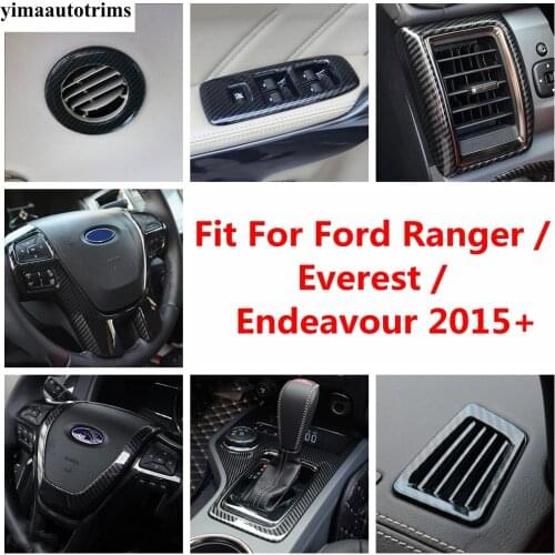 Carbon Fiber Accessories For Ford Ranger / Everest / Endeavour 2015 - 2020 Head Lights Lamp Air Steering Wheel Gear Cover Trim