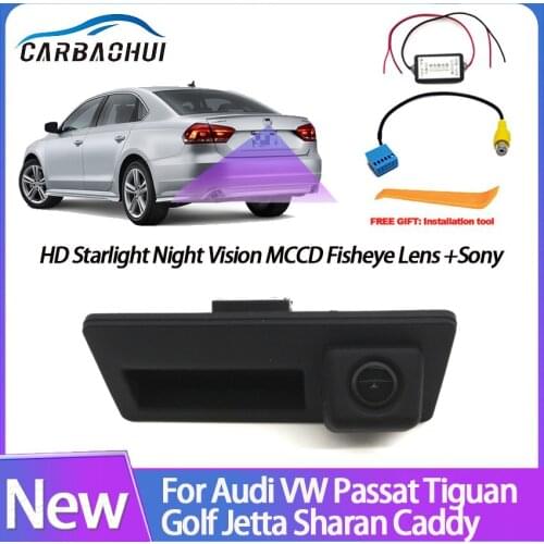 Car Rear View Trunk Handle Camera For Audi VW Passat Tiguan Golf Jetta Sharan Caddy HD Starlight Night Vision MCCD Fisheye Lens