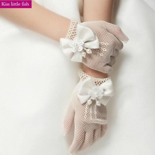 Free shipping High quality Flower girls gloves for wedding party Fit for 4-16 years